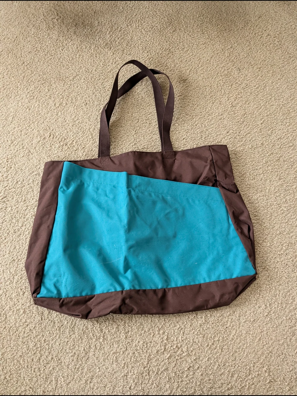 Crate & Barrel Everyday Two-Tone Canvas Tote Bag - Teal and Brown - Picture 1 of 6